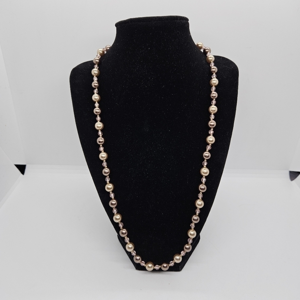 RMN Roman brown gold pink faux pearl necklace